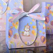 1pc Unicorn Paper Gift Bag, Tote Bag, Party Favor Bag, Shopping Bag, Valentine's Day Gift Wrap Bag, Comes With 2-Color Ribbons, For Snacks & Accessories