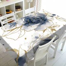 1pc Premium Golden Line Floral Pattern Tablecloth - Modern Minimalist Design, Elegant Decoration For Your Dining Table, Suitable For Picnic, Camping, Wedding, Birthday Party, Restaurant. Durable Tablecloth For Home And Festival Decor