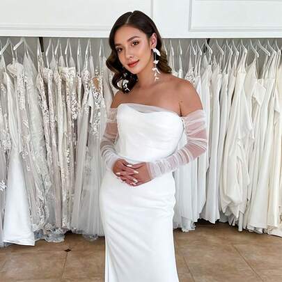 1 Pair Minimalist Versatile Long Fingerless Gloves, Bridal Veil Accessory For Wedding Dress, Bride Accessories