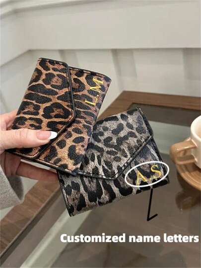 [Customized]Personalized Name All-Over Pattern Multi-Card Holder Women Trifold Wallet Leopard Print Gift For Women Wallet Purse Wallet Small Wallet