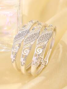 Set de 3 brazaletes dorados para mujer con adornos de estrás, joyería de brazalete de moda para fiesta real