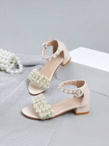 Sandali Zangtong A Pair con alta qualità per Kidsl, fiori bianchi eleganti, girl per l'estate, ballo scolastico, matrimonio, festa di compleanno, all'aperto, viaggi, tacco basso, spesso