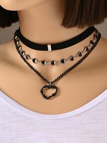 1pc Handmade Multi-Layer Metallic Star Charm Necklace, Silver - Silver - View 6