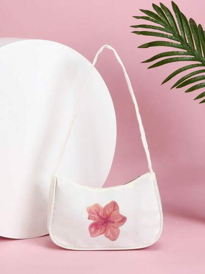 1pc Western Princess Style Handbag, Fashion Elegant, Minimalist Floral Pattern, Cute Niche Design, New Arrival Dopamine Shoulder Bag, Suitable For Daily Shopping, Birthday Party And Other Occasions, Zipper Closure, Also Suitable As A Gift For Friends