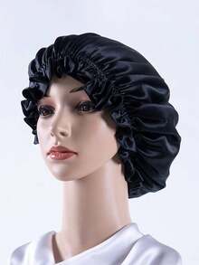 1 Pc Dual-Layer Patchwork Satin Sleep Cap Wig Hat Head Wrap - Black - View 15