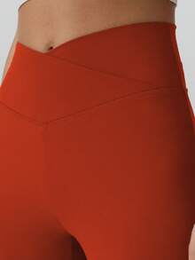 RUNONWHEELS 5 高腰喇叭裤日常健身运动紧身裤，女士提臀瑜伽紧身裤，女士高腰交叉设计喇叭紧身裤适合春季穿着 - 橘色 - 查看 4