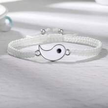 2pcs Handmade Woven Yin Yang Fish & Bagua Couple Bracelets - Black and White - View 2