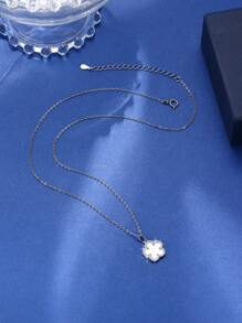 1 pieza Collar con colgante de flor de concha y trébol de 5 hojas de plata esterlina 925, joyería de lujo clásica de moda, regalo para el Día de la Madre, San Valentín