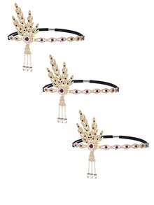 1/3 件 20 世纪 20 年代盖茨比风格头饰,珍珠和流苏金属叶发带,万圣节化妆舞会配饰 - 彩色 - 查看 10