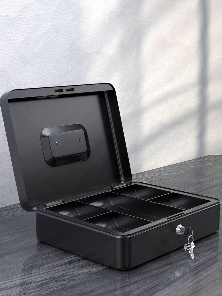 Beemyi Portable Cash Box With Dial, Small Household Cash Box, Cashmate A5 Size, Accounting, Office, Mini Cash Box, Piggy Bank, Steel, Household, Handheld Cash Box, Security Box - màu đen - Xem 1