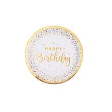 10/20/40 件，白色生日快乐盘子派对用品，金箔生日派对装饰纸质 7 英寸和 9 英寸盘子、杯子，一次性生日派对餐具套装 - 白色 - 查看 5