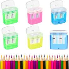 2 pezzi Temperamatite per studenti con contenitore, forniture per ufficio e scuola colorate, temperamatite in plastica trasparente a doppio foro per bambini, per forniture scolastiche, per il ritorno a scuola