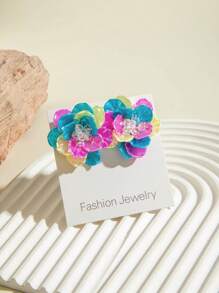 1 Pair Fashion Cute Fresh Pastoral Resin Colored Glass Bead Flower Stud Earrings For Women, Suitable For Beach, Party, Gift