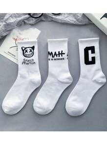 5/10 Pairs Men Cartoon Graphic Mid-Calf Socks, Streetwear Style