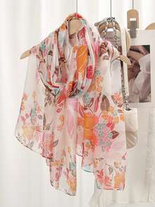 1pc Flower & Butterfly Printed Sunscreen Dust-Proof Scarf Shawl - Multicolor - View 11