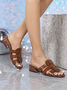 Women's Summer Thick Heel Slippers, Retro Woven Low Heel, Ladies Comfort High Heel Sandals