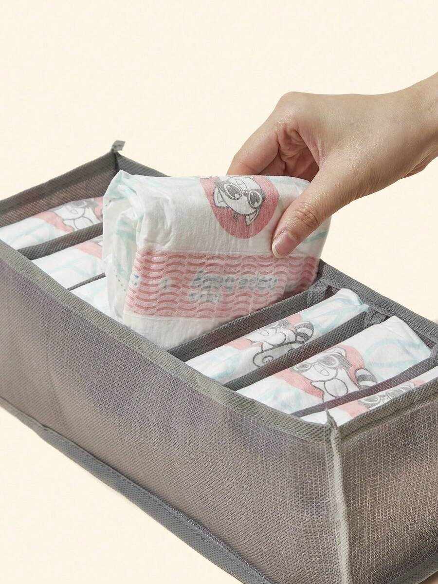 1 件多功能分隔式婴儿尿布收纳盒，适用于存放尿布、袜子等小物品，有不同尺寸可供选择 - 灰色 - 查看 1