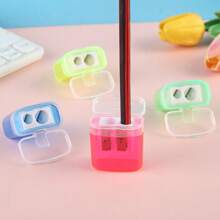 2 pezzi Temperamatite per studenti con contenitore, forniture per ufficio e scuola colorate, temperamatite in plastica trasparente a doppio foro per bambini, per forniture scolastiche, per il ritorno a scuola