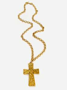Monlansher Nuova collana da donna con pendente a croce, design in metallo in rilievo esagerato, realizzata in acciaio inossidabile, alla moda, versatile e adatta all'uso quotidiano, colore oro