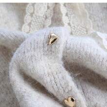 Lace-Up Tie Beige Women's Autumn Sweater, Short Knitted Cardigan With Golden Buttons, Minimalist & Versatile - Apricot - View 4