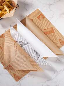 50pcs Oil Proof Paper, Fried Chicken And French Fries Burger Paper, Oil Absorbing Paper, Baking Paper, Sandwich Wrapping Paper, Newspaper Style Retro Newspaper Printing Food Paper Liners, Tray Liners, Basket Liners - Multicolor - View 10
