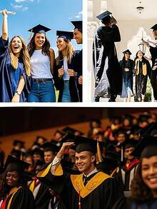 3 件套毕业礼服：哑光黑色礼服 + 学位帽 + 流苏吊坠套装，适合高中和大学毕业生的中性毕业礼服，适合所有季节，也可作为万圣节角色扮演礼服（多种尺寸）。