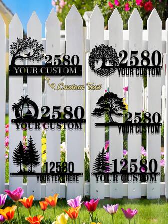 1pc Custom Tree Of Life House Number Plate - Personalized Address And Name Plate Metal Wall Art, Wall Mount, Elegant Home Entrance Decoration, Garden Decoration, Wall Decoration, Multi-Purpose Decoration, Ideal Gift For Dad, Mom, Family, Friends, Halloween Christmas Thanksgiving, Housewarming, Anniversary
