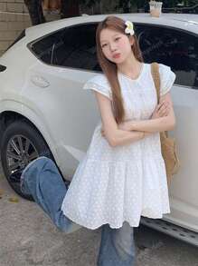 Petite White Embroidered Dress Casual Cute Mini Dress Overlay A-Line Cakes Skirt For Summer
