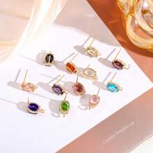 4pcs Copper Crystal Glass Oval-Shaped Earring Pendants With Holes, DIY Handmade Earring Jewelry Accessories