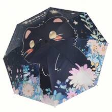 Cute Cat Pattern Folding Manual Umbrella - Reinforced 8 Steel Frame, UV Protection, Compact Folding Design, Durable 190T Vinyl Fabric And Ergonomic Rubber Handle, Recreational Rain Gear | Folding Umbrella | Durable Vinyl Umbrella, Outdoor Umbrella Summer Cooling,Beach,Travel
