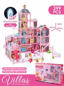 Maison de poupée château charmante de princesse - Résine ABS multicolore avec des lumières scintillantes, style villa sur plusieurs étages avec toit et escaliers décorés, cadeau d'anniversaire ou de Noël idéal