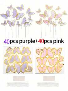 50pcs/40pcs/30pcs/10pcs Butterfly Cake Topper, Happy Birthday Cake Decorations, Butterfly Ornaments For Wedding Party, Christmas, Mother's Day Gifts, Beautiful Ins Style Rose Gold Foil Paper Butterfly - Multicolor - View 16
