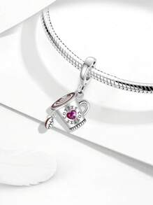 1 PC 925 Sterling Silver Pink Delicate Objects Beads Pendant Charm Pendant Ball Suitable For Bracelets DIY Women's Jewelry