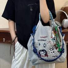 New Women's Crossbody Bag Nylon Shopping Bag Cat Embroidery Lightweight Tote Bag Folding Storage Suitable For Commuting Travel Leisure Outdoor Party Holiday Gifts