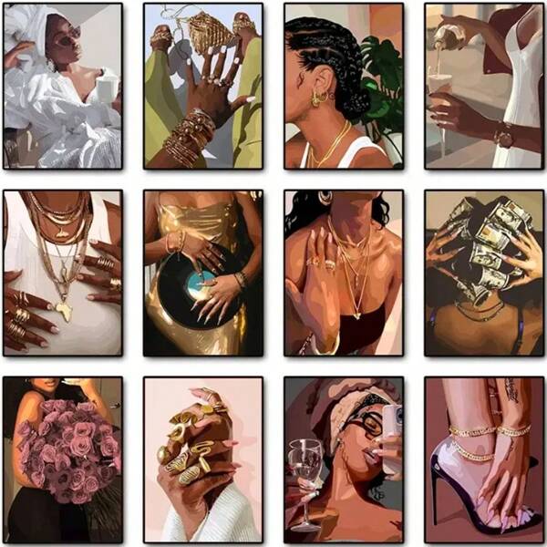 1/6PCS Optional Frame Posters Wall Arts Pop Fashion Make Up Poster Room Home Decor ,Wall Art With Frame