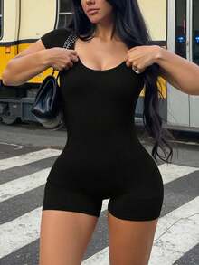 AiTyi Plus Size Women's Jumpsuit, Casual Slimming Shapewear Comfortable Sexy Outdoor, Suitable For Graduation, Back To School, All Season Versatile Romper - Black - View 1