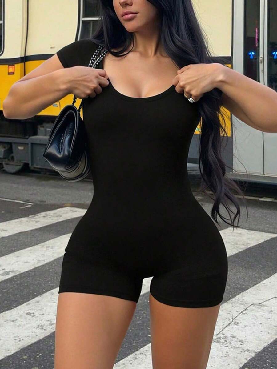 AiTyi Plus Size Women's Jumpsuit, Casual Slimming Shapewear Comfortable Sexy Outdoor, Suitable For Graduation, Back To School, All Season Versatile Romper - Black - View 1