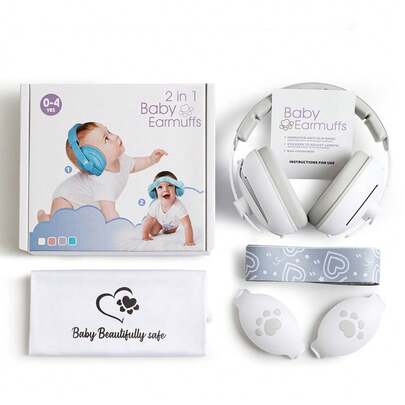 1 件装婴儿耳朵保护优质二合一设计降噪耳罩，户外睡眠和飞机旅行防噪音耳机