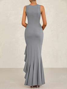 Women's Summer Elegant Slim Dress Sleeveless Peplum Mermaid Cocktail Wedding Guest Formal Dress - Xám - Xem 2