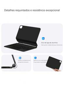 Casing Pelindung Keyboard Portugis Kompatibel dengan iPad Air 11/13 Inci M3/2025/A16 (Generasi ke-10), dan Casing Pelindung Keyboard Kompatibel dengan iPad Pro 11/12.9 Inci/13 Inci M4/M2 (Generasi ke-6/Generasi ke-5/Generasi ke-4), Mendukung Fitur Multi-Touch Nirkabel Cerdas, Lampu Latar, dan Adsorpsi Magnetik, Warna Hitam. - Portugis Hitam - View 7