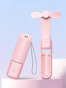 1 pieza Ventilador portátil multifunción unisex de unicolor con 2 aspas, plegable, recargable por USB, con cordón (cordón blanco incluido al azar), se puede usar como batería portátil, adecuado para uso diario en verano - Multicolor - Ver 1
