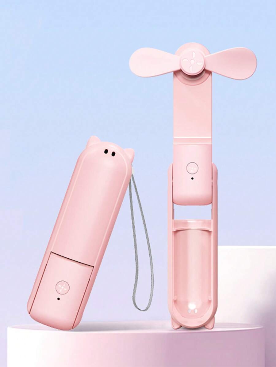 1 pieza Ventilador portátil multifunción unisex de unicolor con 2 aspas, plegable, recargable por USB, con cordón (cordón blanco incluido al azar), se puede usar como batería portátil, adecuado para uso diario en verano - Multicolor - Ver 1