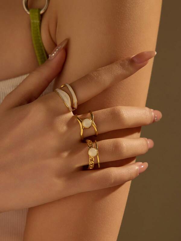 3 Peças Conjunto de Anéis de Mulher Vintage tom de Ouro com Aço Inoxidável e Gemas Brancas, Adequado para Decoração Diária ou Presente