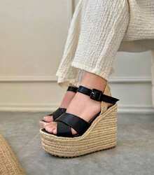 SHEIN SANDALIAS CUÑAS DE MUJER ALPARGATAS DE YUTE CON PLATAFORMA DE MODA SANDALIAS ABIERTAS ACOJINADAS SUELA ANTIDESLIZANTE DE PRIMAVERA VERANO MODA WOMAN SHOES MINAS DEL REY     Vacación  Bohemio    Hebilla - Negro - Ver 1