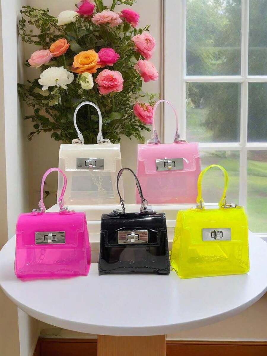 1pc Mini Transparent Pvc Pain Bag Handbag, Ins Jelly Casual Change Lipstick Bag, Girls Summer Transparent Outdoor Beach Bag, Fashionable Niche Commuting Spring And Summer Versatile Chain Shoulder Messenger Bag Ins Style Bag Can Hold Cosmetics Suitable For Girls To Go Out Shopping Daily Use - Mini Jelly Bags - View 1
