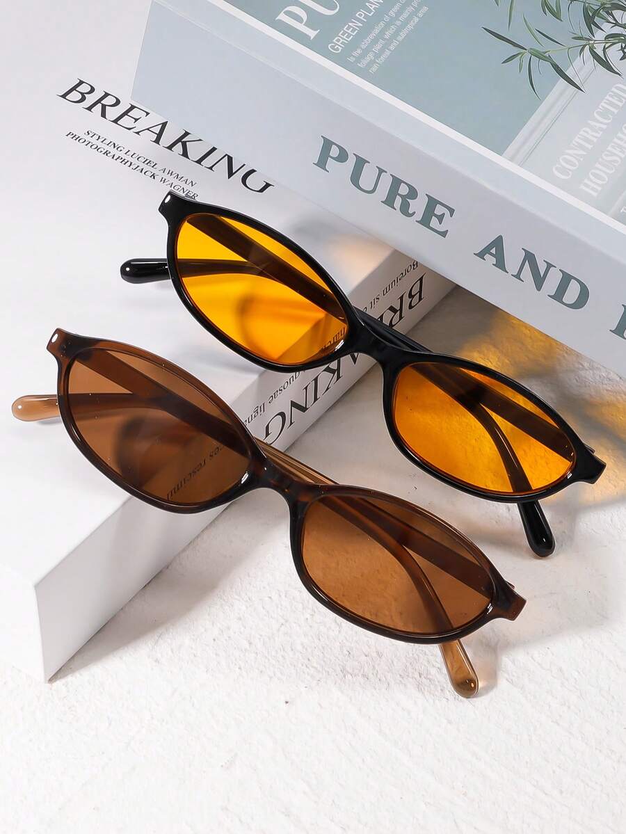 2 Pairs Retro Oval Small Frame Fashion Glasses, Unisex, Stylish High-End Casual Street Photography Glasses, Suitable For Halloween, Summer Beach, Outdoor Travel And Other Occasions
