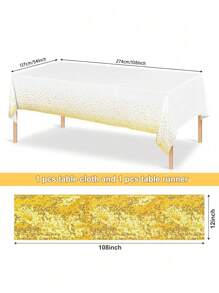 2pcs/Pack Tablecloth And Sequin Table Runner Set Polka Dots Confetti Table Cover Dining Plastic Table Cloths Glitter Decorations For Birthday Wedding Anniversary Party Supplies