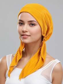 1 件女士新款弹性透气舒适褶皱头巾宽松围脖帽，优雅精致的日常穿着，化疗帽 - 壓皺款長尾帽 - 查看 7