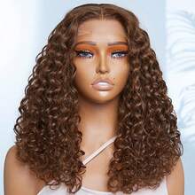 HJ WEAVE BEAUTY Parrucca frontale in pizzo 13x4 castano cioccolato liscio 180% densità parrucca di capelli umani Bob con parte libera parrucca di capelli corti brasiliani Bob per donne 10-16 pollici pre-pizzicata con capelli per bambini - S4 - Visualizzare 3