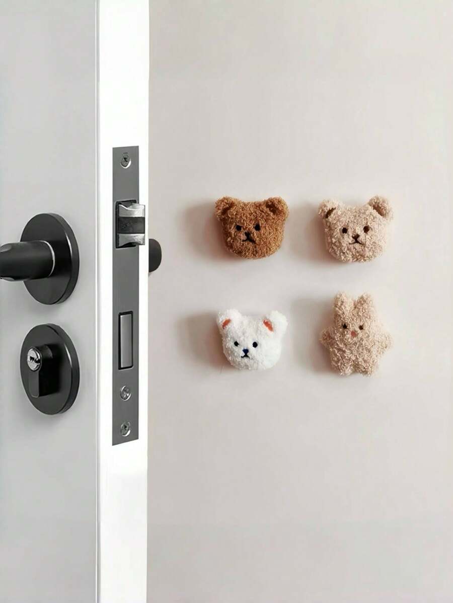 1pc Cute Bear Design Wall Protector, Soft Bumper Door Handle Collision Guard For Baby & Kids Room Decor, Bedroom